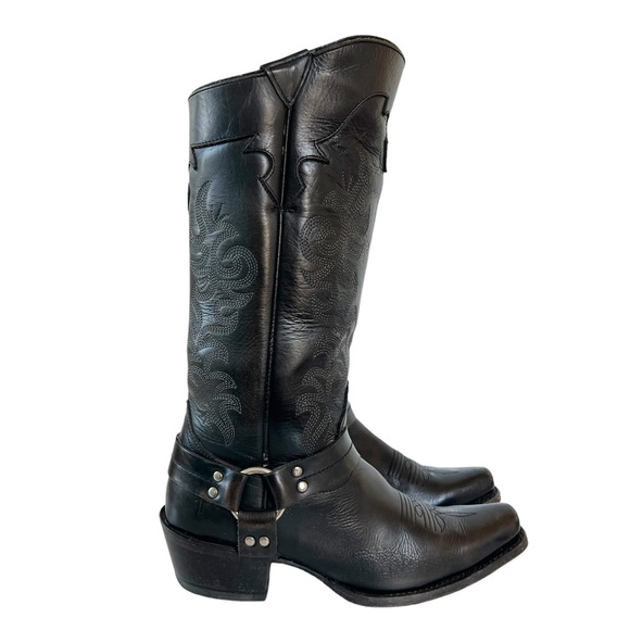Frye Shoes - Frye Vintage Black Leather Stitched Harness Boot Size 8